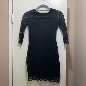 Black mini backless lace dress